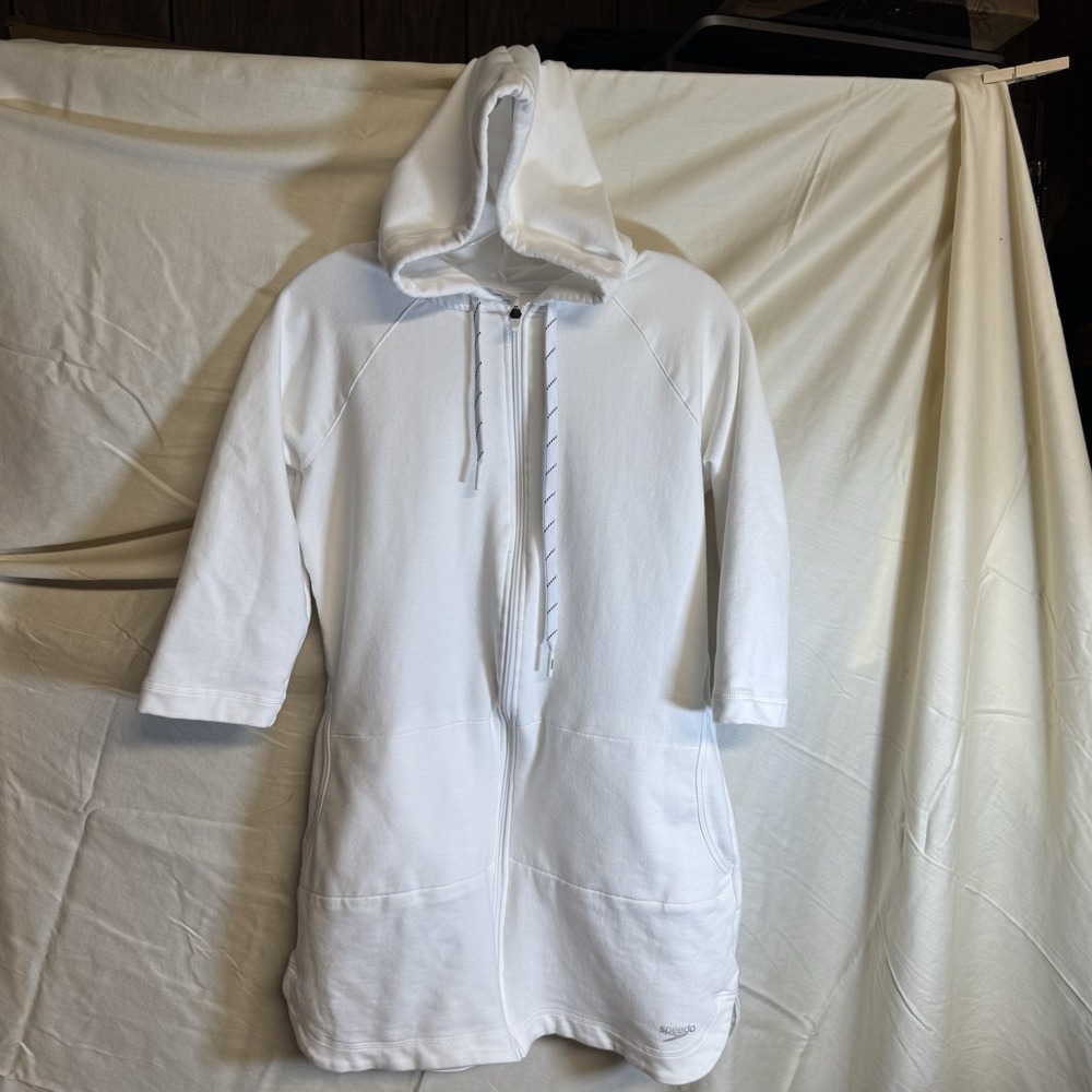Speedo Hooded Lightweight Cover Up Medium White Robe Swim Aquatic Fitness - Picture 2 of 6